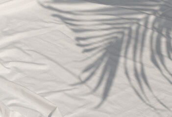 Curtain white wave and soft shadow of palm leaves. abstract background on isolated with shade leaf...