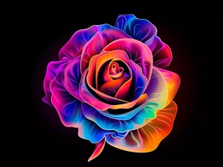 rose flower illustration in abstract, rainbow ultra-bright neon artistic portrait graphic highlighter lines on minimalist background. generative ai