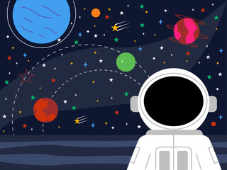 Astronaut floating in open space. Outer space and astronaut vector illustrations.