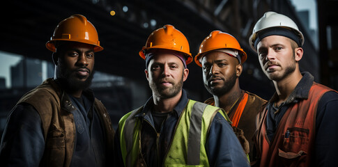 Portrait of an African American worker smiling at the camera wear safety vest and hardhat, iron and steel factory background