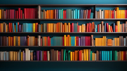 Bookshelf background - full screen - multi-colored books - vibrant colors 