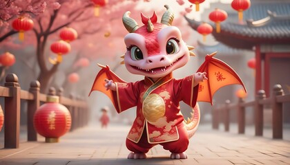 3D Chinese new year of cute dragon imlek lunar