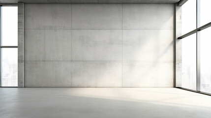 blank white wall in concrete office with large window - obrazy, fototapety, plakaty