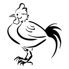 雄鶏の和風ベクターイラスト（白黒）。