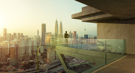 3D render Young business man standing in the corridor outside office