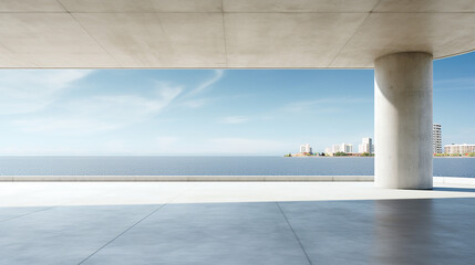 empty concrete floor and gray wall building with blue sky view 3d render