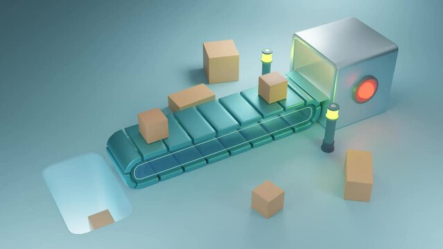 3D rendering of cute automated mechanized production line	
