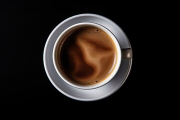Obraz na płótnie Canvas Cup of coffee on black background. Copy space. Top view. Flat lay. 