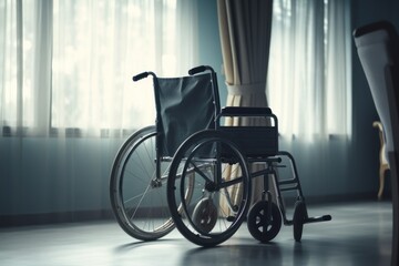Fototapeta na wymiar depressed in a wheelchair alone at home hospital. 