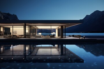  Dark minimalist luxury exterior home near lake 
