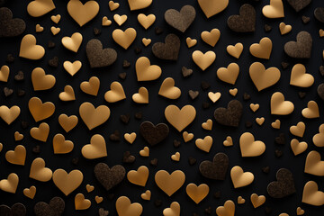 Golden hearts on black background. Valentines day wallpaper
