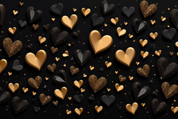 Valentine's Day background with golden and black hearts. 