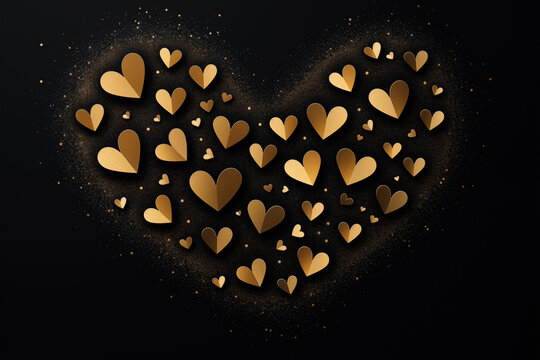 Valentine's Day background with gold hearts.