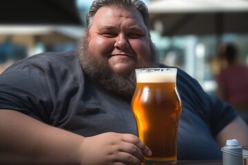  Health of fat people concept,Fat guy with a beer,  - obrazy, fototapety, plakaty