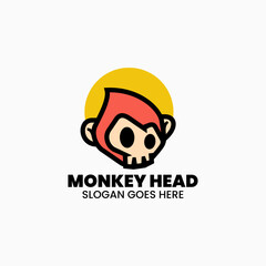 Vector Logo Illustration Monkey Head Mascot Cartoon Style