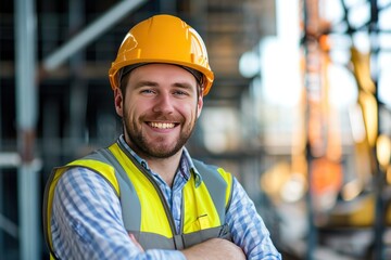 handsome male engineer White man smiling at the camera with construction 