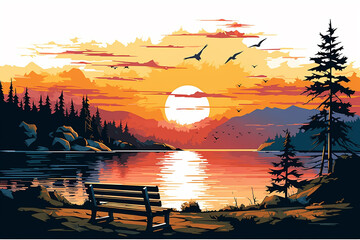 Tropical beach sunset with palm trees