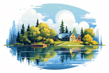 Idyllic lake view with Adirondack chairs