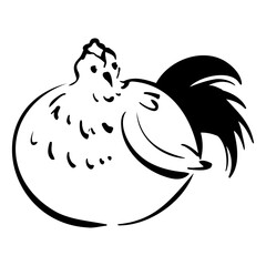 雌鶏の和風ベクターイラスト（白黒）。