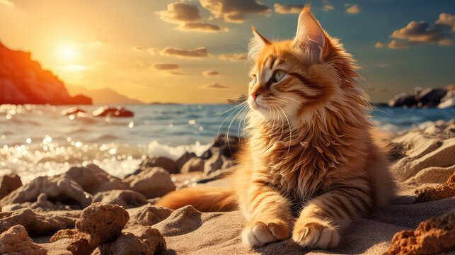 A cat on the Lake at sunset
