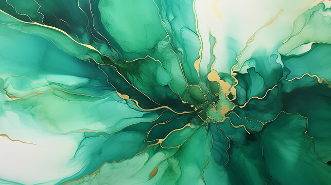 emerald green alcohol art floral fluid art panting