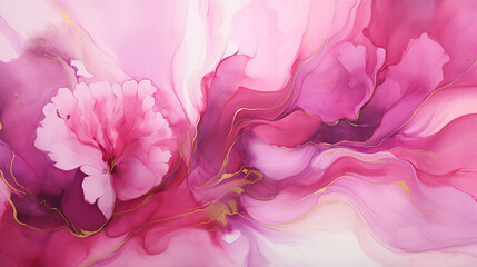 Fuchsia pink alcohol art floral fluid art painting background alcohol ink technique