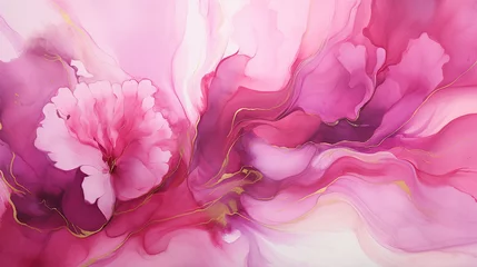 Fotobehang Fuchsia pink alcohol art floral fluid art painting background alcohol ink technique © Aura