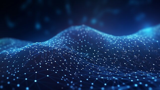 Dynamic blue tech pattern: abstract dots and lines for neural networks, cybersecurity, data flow, supercomputing, cloud technology