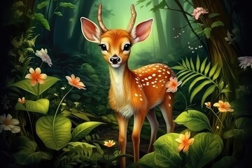 Fototapeta premium Beautiful fawn in the forest.