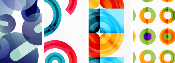 Circles and rings geometric backgrounds. Posters for wallpaper, business card, cover, poster, banner, brochure, header, website