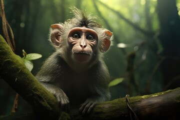 Monkey sitting on a branch in the jungle,