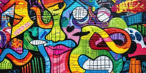 Fototapeta premium vibrant street art mural on an urban wall, featuring bold colors and contemporary designs