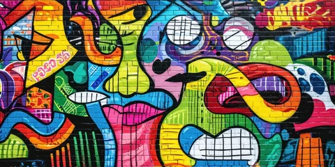 Foto op Aluminium vibrant street art mural on an urban wall, featuring bold colors and contemporary designs © DailyStock