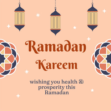 Ramadan Kareem Islamic holy month background design. Suitable for greeting card, banner, or social media design. Ramadan background in portrait design with peach and orange color combination.