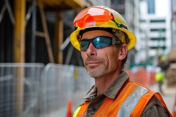 Fototapeta premium Portrait of a Skilled Construction Professional ,Construction site with expert engineers