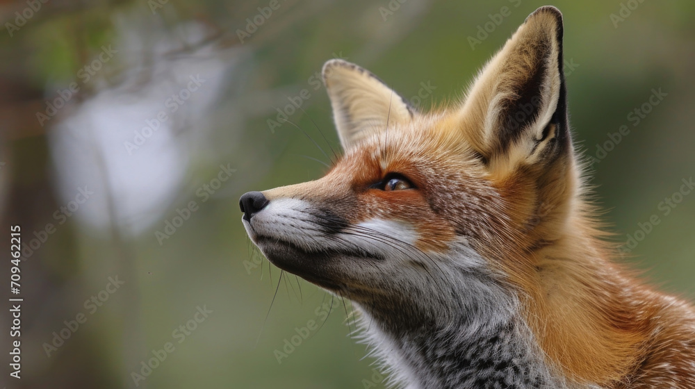 Aufkleber closeup of a pair of delicate pointed ears atop a foxs head twitching in every direction as it spots