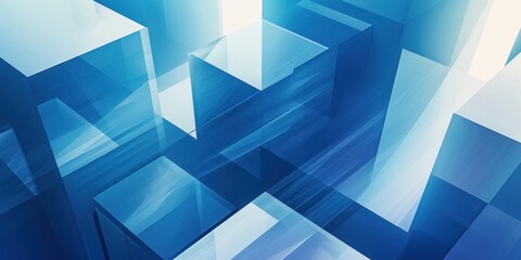 Three-dimensional blue and white rectangular pattern, ideal for corporate and tech designs.