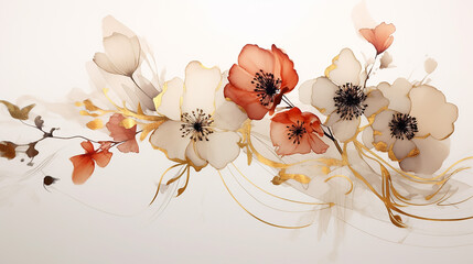 Luxurious ink bouquet nature. art gold. very beautiful transparent creativity. floral artwork