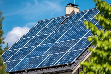 Obraz premium Solar panels on the roof of a house, 