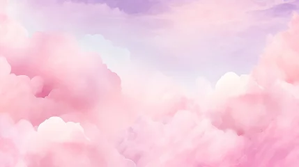 Foto op Canvas Pink watercolor cotton cloud background. pastel fantasy sky backdrop template for wedding invitation, greeting card, banner or flyer. illustration of fluffy candy clouds © Aura