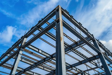 Structure of steel for building construction on sky background. 