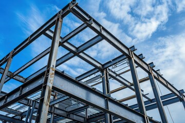 Structure of steel for building construction on sky background. 