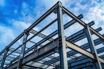 Structure of steel for building construction on sky background. 