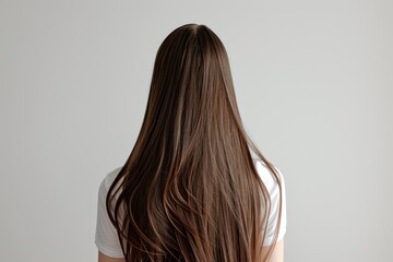 The back of a girl with long hair on white background, Smooth and shiny hair.