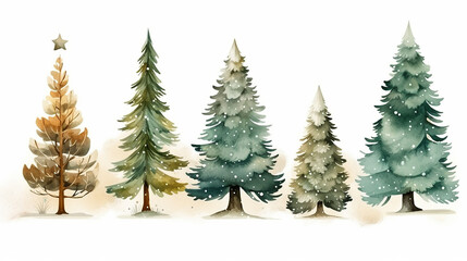 set of picturesque Christmas trees. mixed media