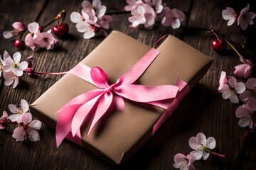 gift box with pink flowers