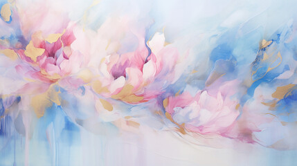soft focus floral painting soft focus floral painting horizontal background. blue and pink colors with gold glitter. marble texture.