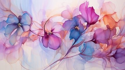 creative floral artwork made with translucent ink colors. Trendy wallpaper