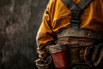 Wood Construction Worker on dark background. 