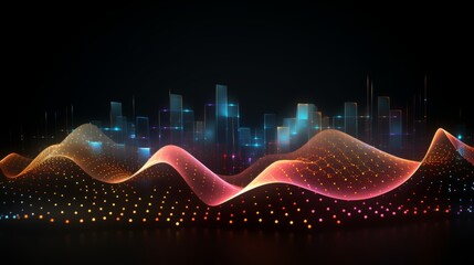 vibrant, 3d, render, abstract, colorful, sound waves, dark background, dynamic, data, wave, points, graph, illustration, technology, digital, motion, design, modern, futuristic, art, waveform, visuali